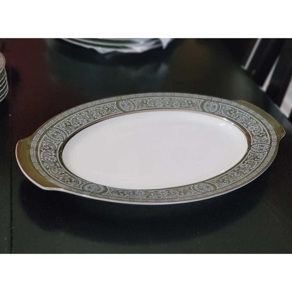Vintage Forest Damask Large Oval Serving Platter Elegant‎ Tableware Entertaining